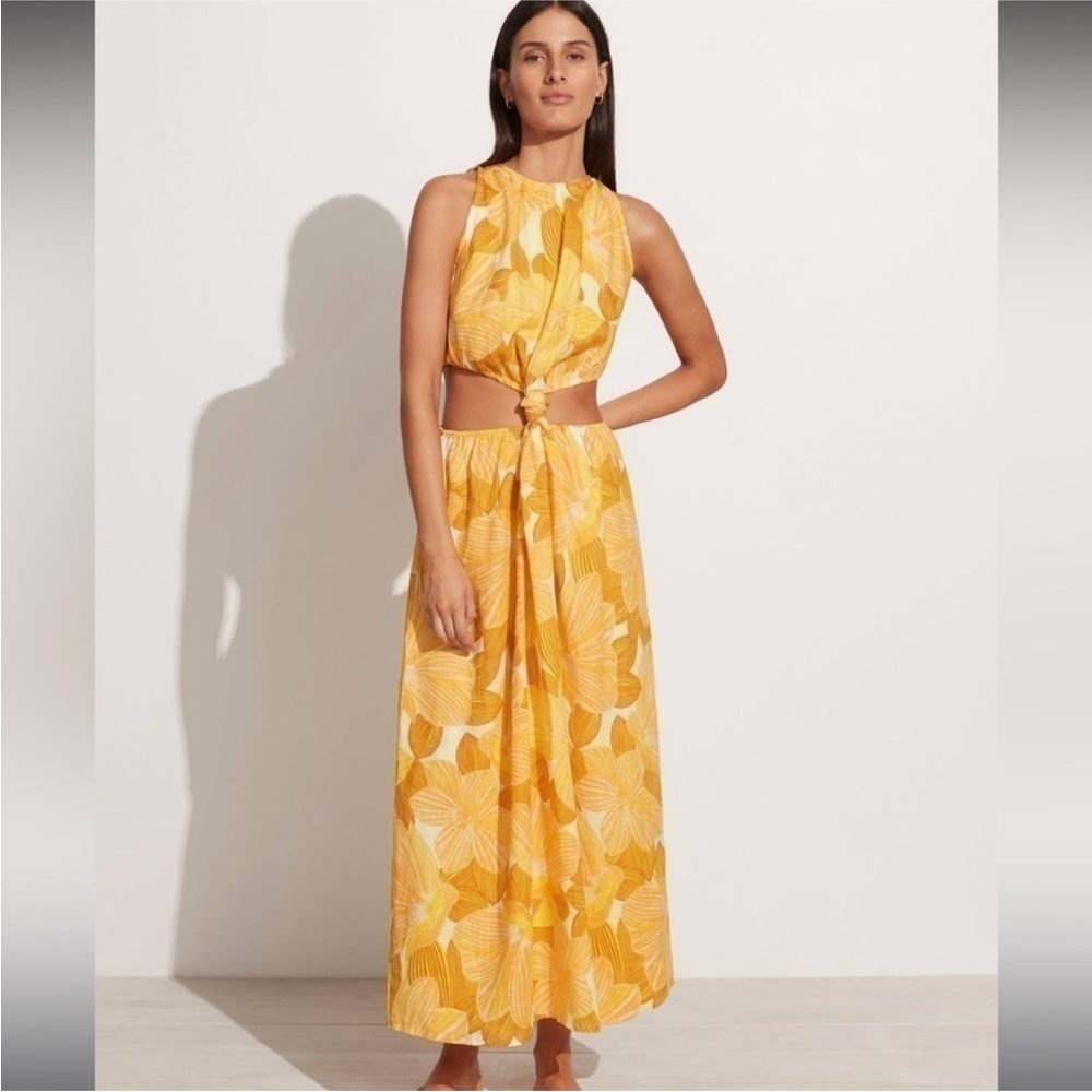Faithfull The Brand Zeta Linen Floral Cut Out
Yellow Orange Midi Dress Size 8